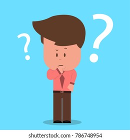 Young man doubt, no ideas. Man thinks. vector illustration