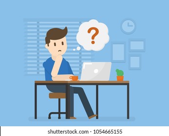 Young Man Doubting. Business Concept Illustration.