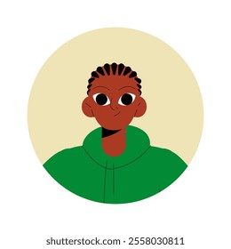 Young Man With Dreadlocks And Green Hoodie Avatar In Flat Vector Illustration Symbolizing Modern Style, Youth, And Individuality, Isolated On White Background