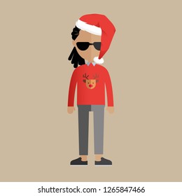 Young man with dreadlocks in santa hat.