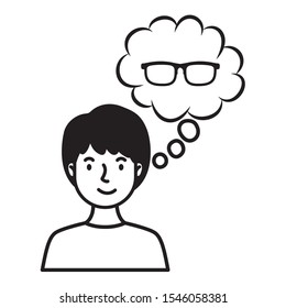 young man with dream cloud and eyeglasses vector illustration design