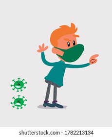  young man dressed casually with mask and virus COVID pointing while arguing