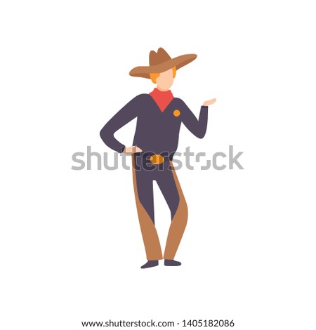 Young Man Dressed as Cowboy, Guy in Bright Festival Costume, Masquerade Ball, Carnival Party Design Element Vector Illustration