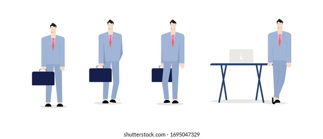 a young man dressed neatly to be ready for work and really loves his job. Vector flat style illustration.
