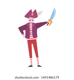 Young Man Dressed as Pirate, Guy in Festival Costume, Masquerade Ball, Person Taking Part at Carnival Party or Holiday Celebration Vector Illustration