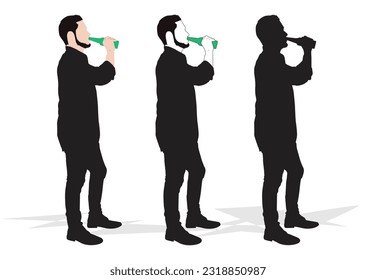 young man drinking beer from a bottle vector