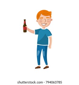 Young man drinking beer cartoon vector Illustration