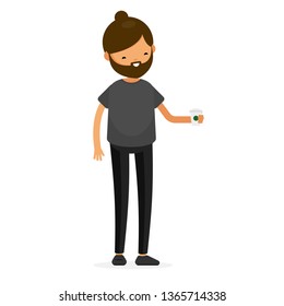 Young Man Drinking Coffe Boy Character Cartoon in Casual Cloth Isolated  Icon