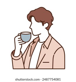 Young man drinking coffee illustration