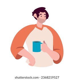 young man drinking coffee reusable cup isolated