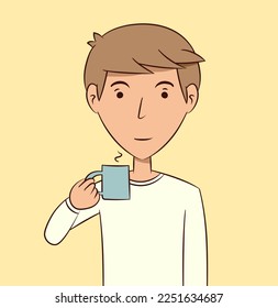 Young man drinking coffee vector illustration