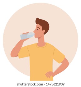 Young man drink water from plastic bottle Vector Image
