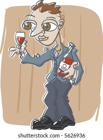 Young man drinking wine.