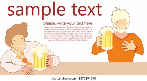 Young man drinks a delicious foam drink. Modern style. Vector illustration flat design.