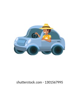 young man driving car