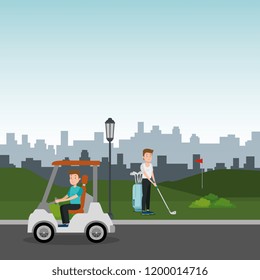 young man driving cart golf