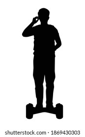 Young man driving on hoverboard silhouette vector