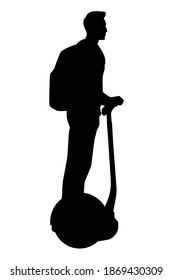 Young man driving on hoverboard silhouette vector