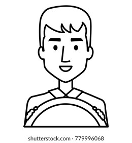 young man driving with steering wheel