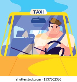 young man driving a taxi vector illustration design