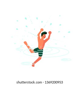 Young man drowns in the sea and asks for help. Isolated on white background. Flat Art Vector illustration