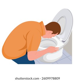 Young man drunk or sick vomiting, infection or food poisoning vomiting