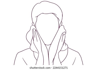 young man drying his face with a towel hand drawn style vector illustration