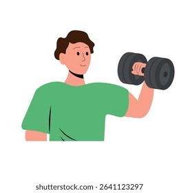Young man with a dumbbell, boy doing sports