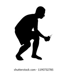 Young man with dynamite silhouette vector. Person in black and white.