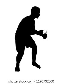 Young man with dynamite silhouette vector. Person in black and white.