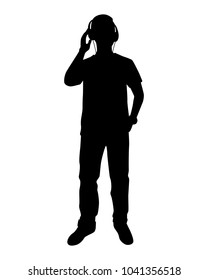 A young man with earphone silhouette vector