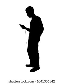 A young man with earphone silhouette vector