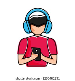 young man with earphone and smartphone