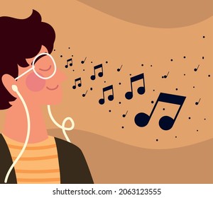 young man with earphones listen music
