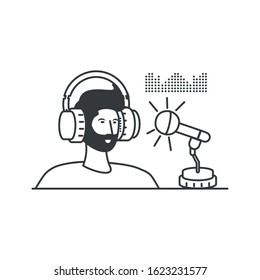 young man with earphones and microphone vector illustration design