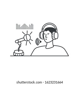young man with earphones and microphone vector illustration design