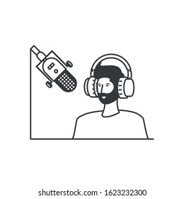 young man with earphones and microphone vector illustration design