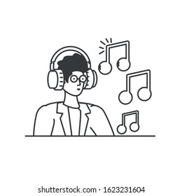 young man with earphones and music note vector illustration design