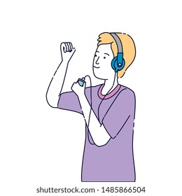 young man with earphones and music player character