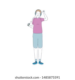young man with earphones and music player character