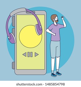 young man with earphones and smartphone