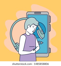 young man with earphones and smartphone