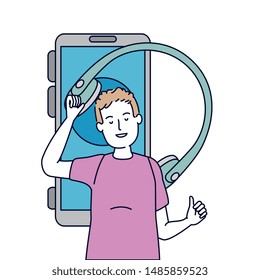 young man with earphones and smartphone