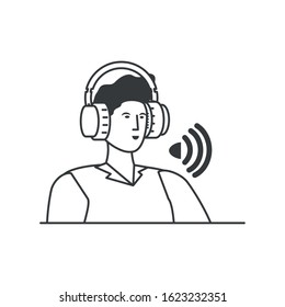 young man with earphones technology vector illustration design