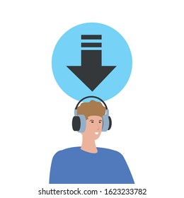 young man with earphones technology vector illustration design