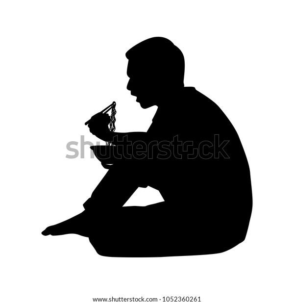 Young Man Eating Noodle Silhouette Vector Stock Vector (Royalty Free ...