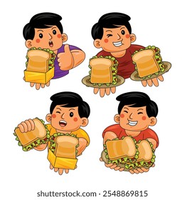 young man eating sandwich vector illustration