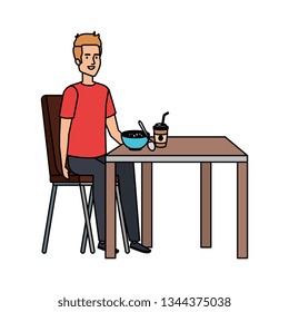 young man eating in table