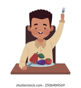 young man eating vegan food isolated