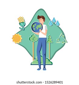 young man with eco friendly scene vector illustration design
